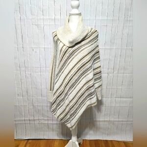 Cozy Cowl-Neck Striped Poncho Sweater
